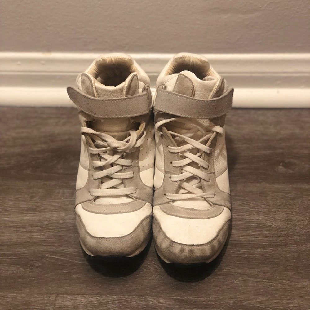 TOPSHOP, heeled, wedge sneakers. White and Gray.